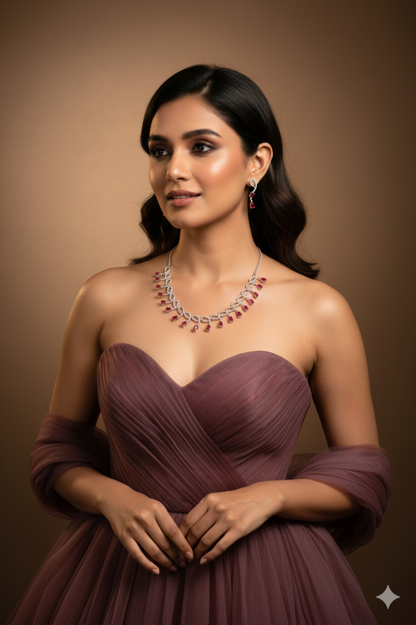 Ruby Loop Cascade AD Necklace Set