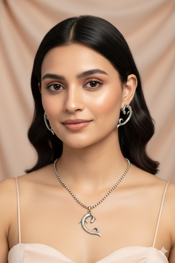 Twin Fish Motif Pendant Set | Oxidised German Silver