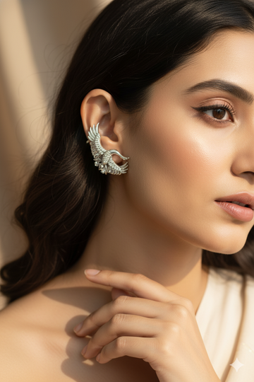 Oxidised German Silver Bird Wing Earrings – Antique Silver Finish