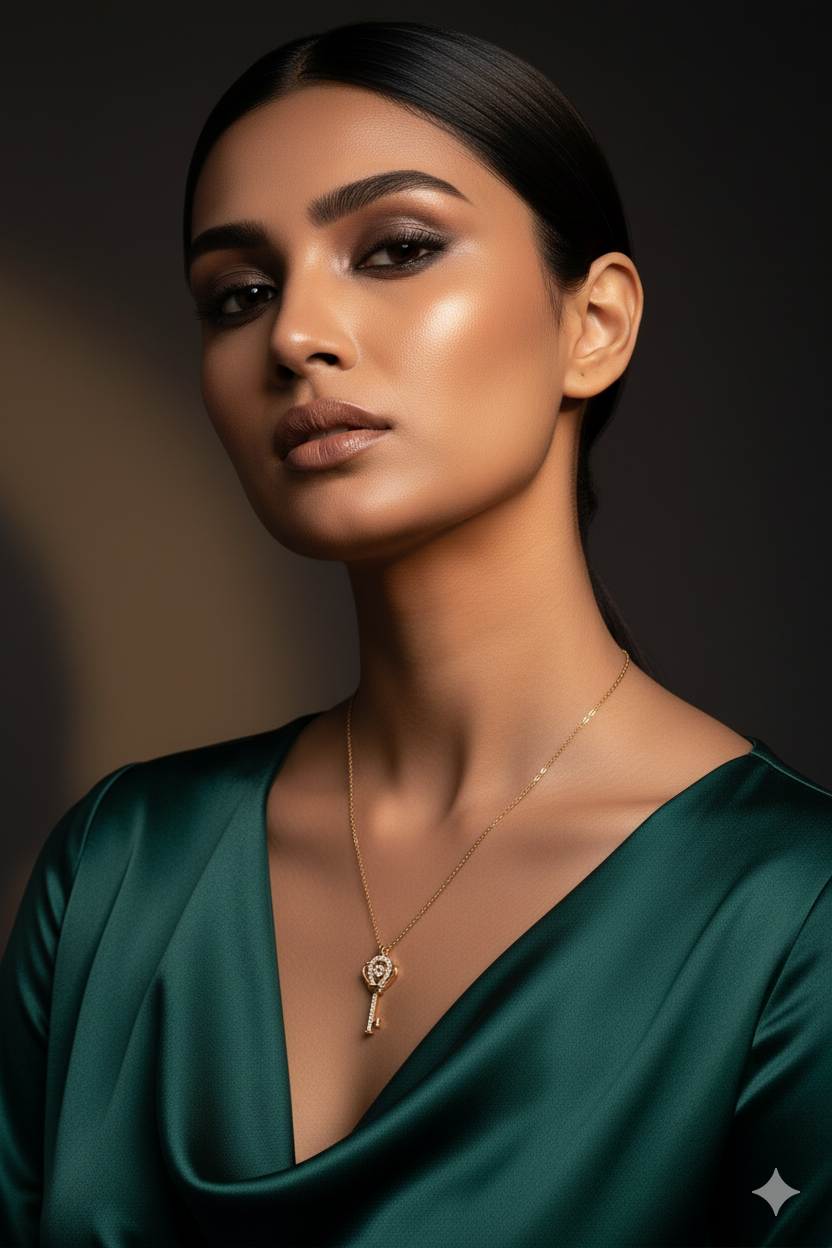 Key Pendant Necklace – Gold Plated with CZ Accents