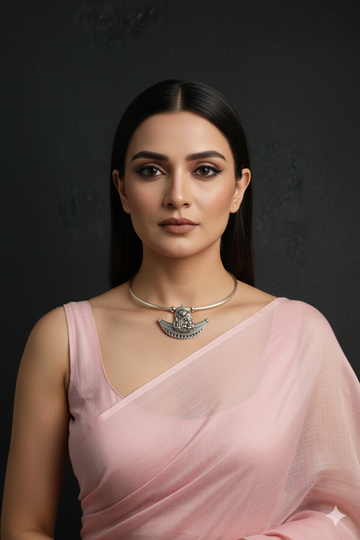 Oxidised German Silver Hansli Necklace with Goddess Motif Pendant