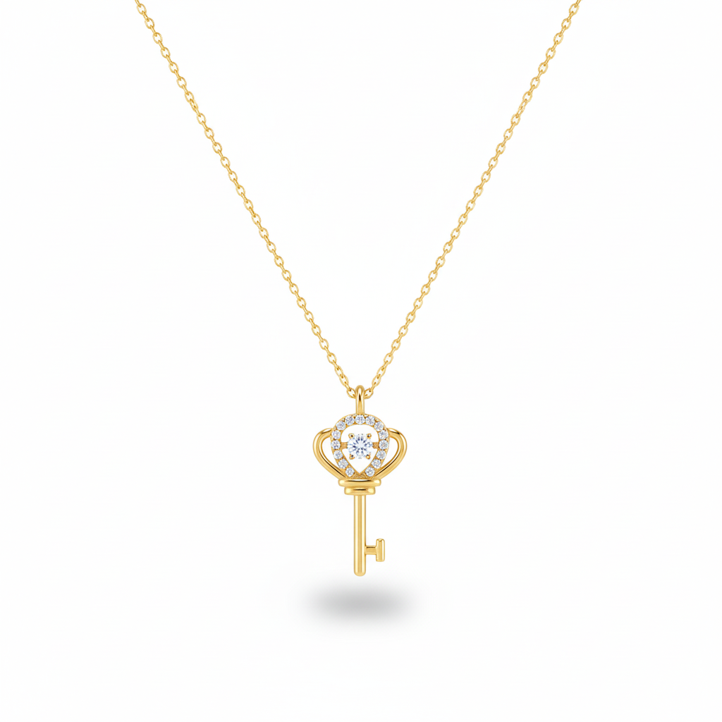 Key Pendant Necklace – Gold Plated with CZ Accents
