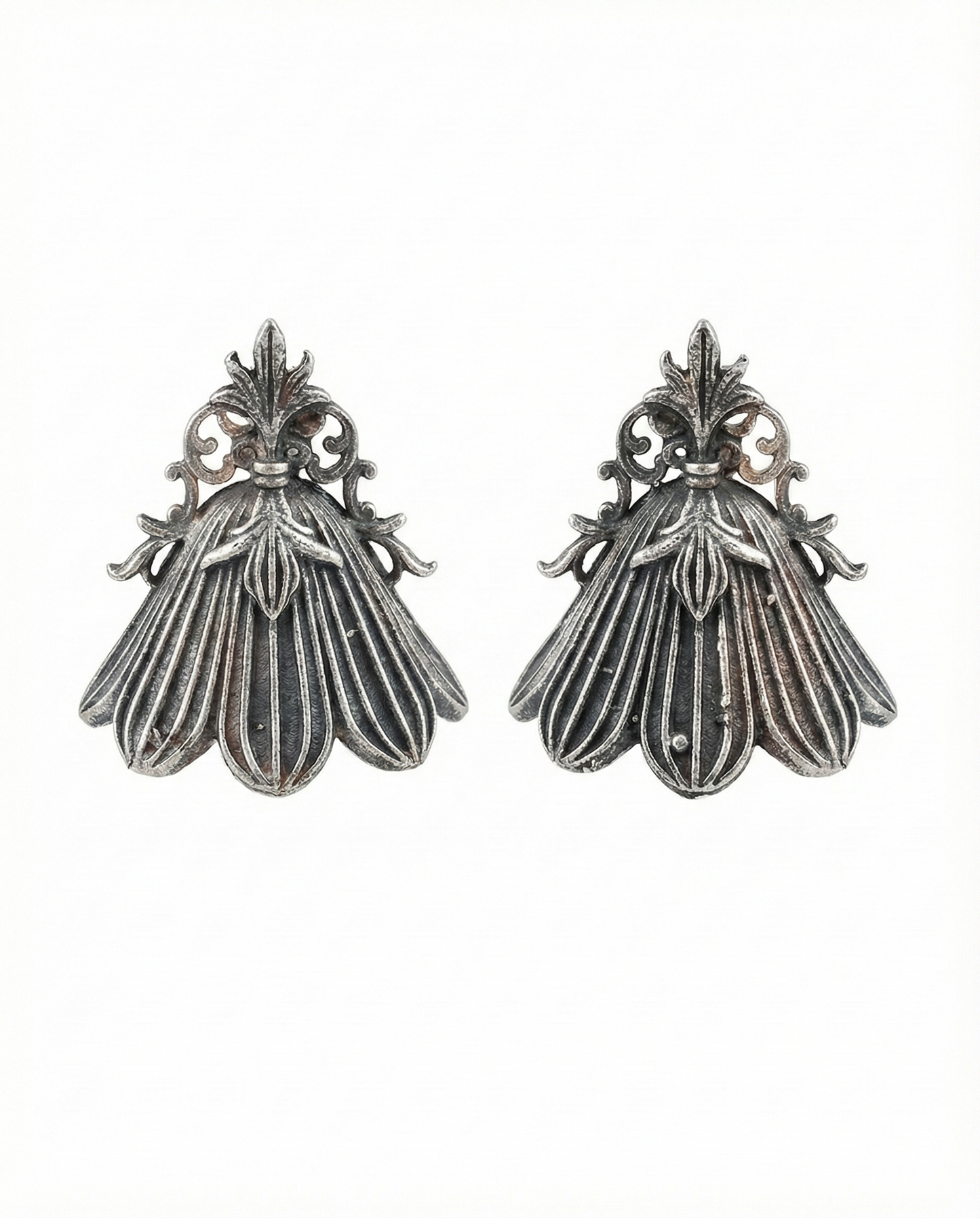 Floral Petal Oxidised German Silver Earrings | Vintage Ethnic Statement Earrings