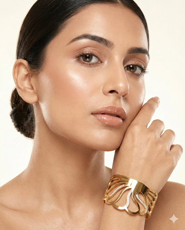 Anti-Tarnish Gold Radiant Petal Cuff Bracelet – Openwork CZ Accent Design