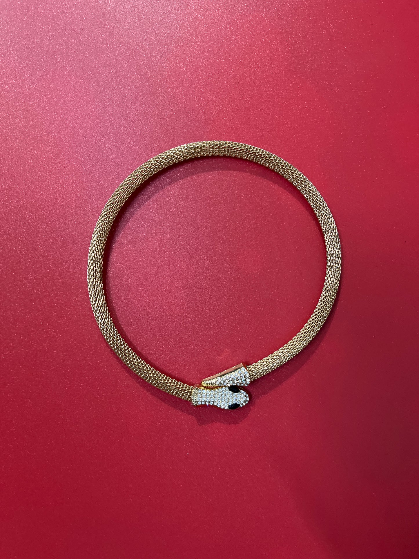 Crystal-Studded Panther Head Mesh Choker Necklace