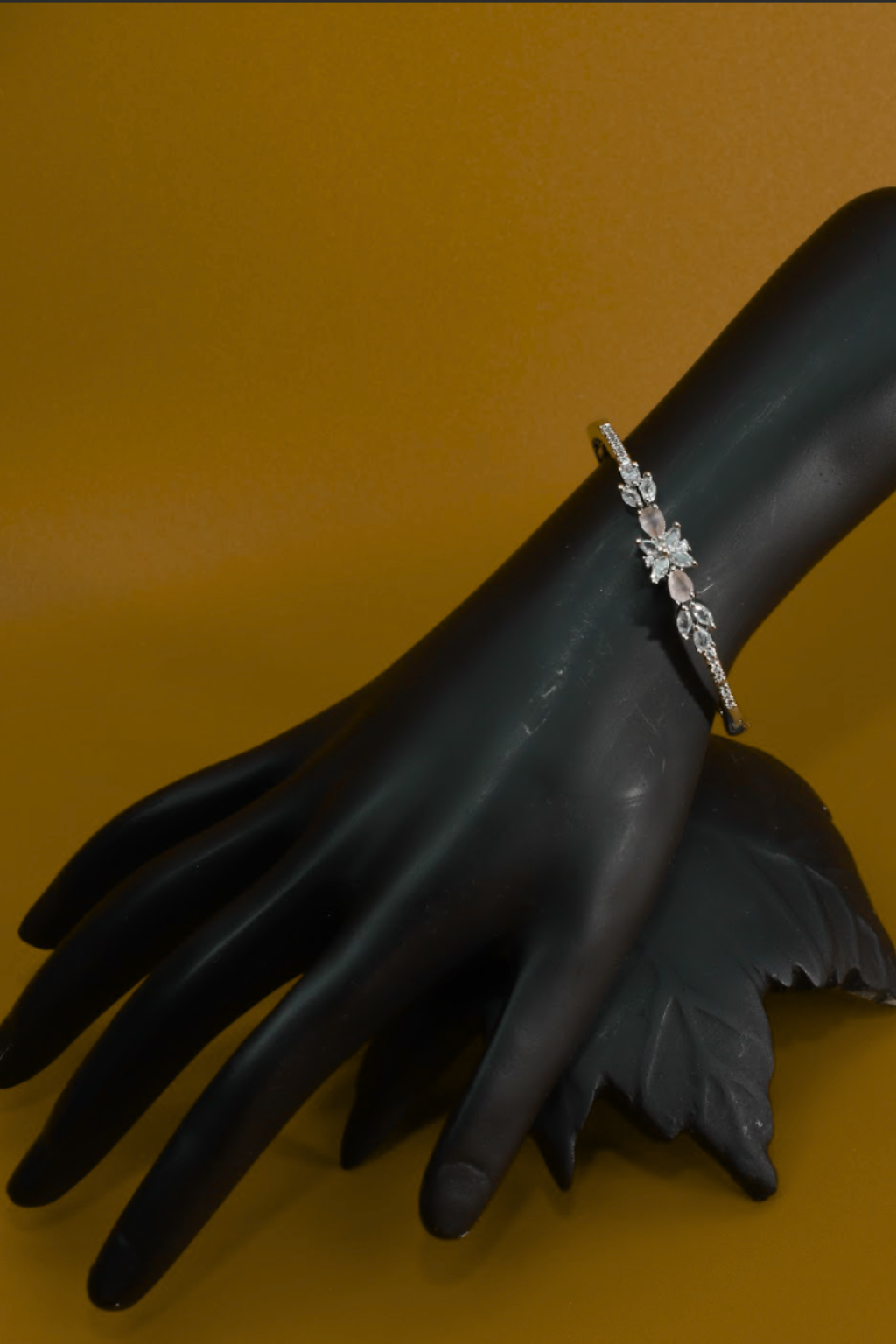 Floral Cluster Silver Bracelet with Pink Accents