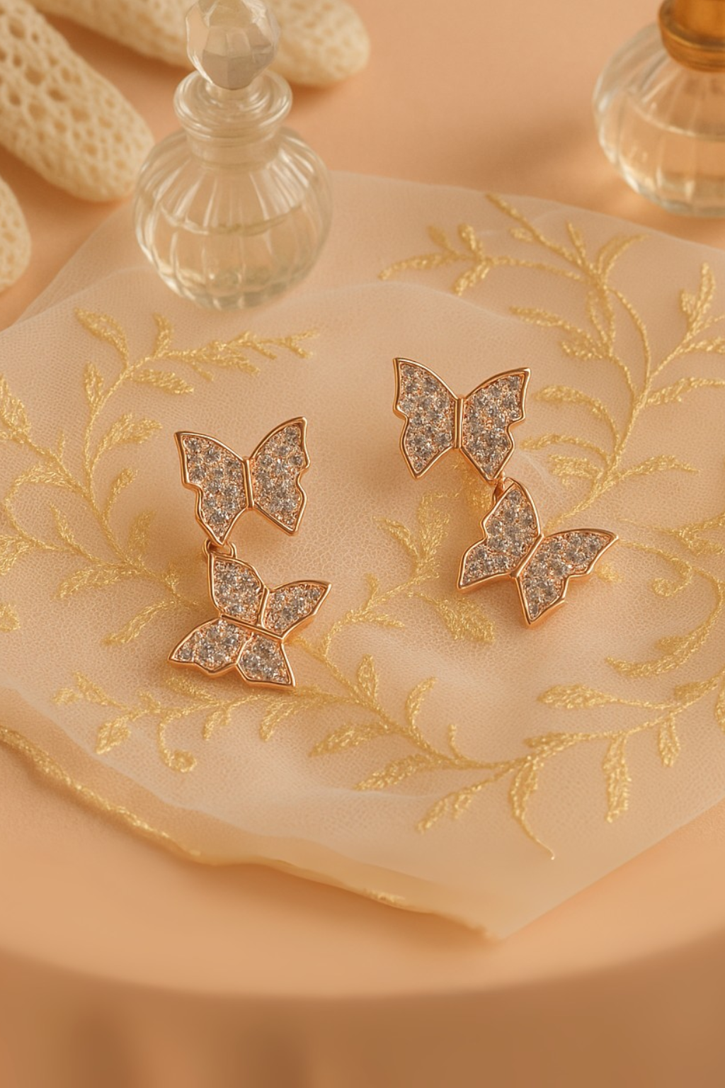 Double Butterfly Drop Earrings
