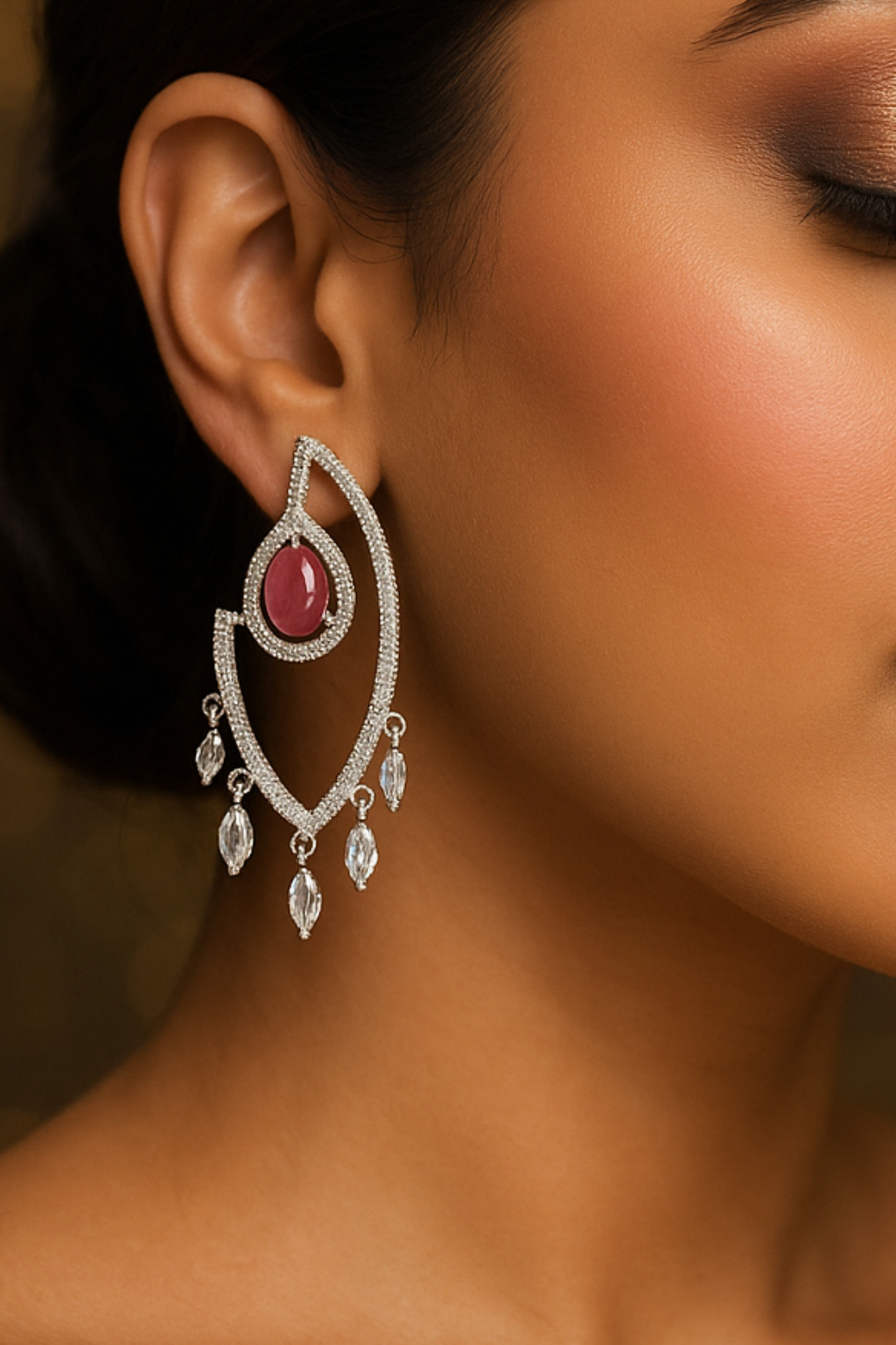 Modern Dangle Earrings with Pink Gemstones