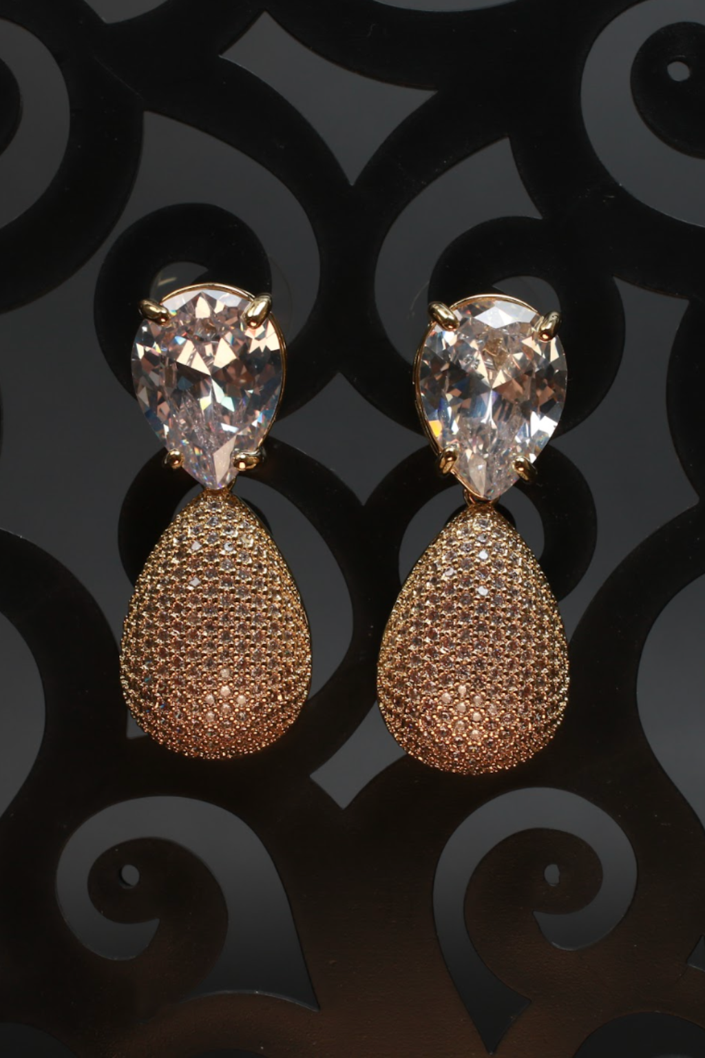 Gold Teardrop CZ Drop Earrings