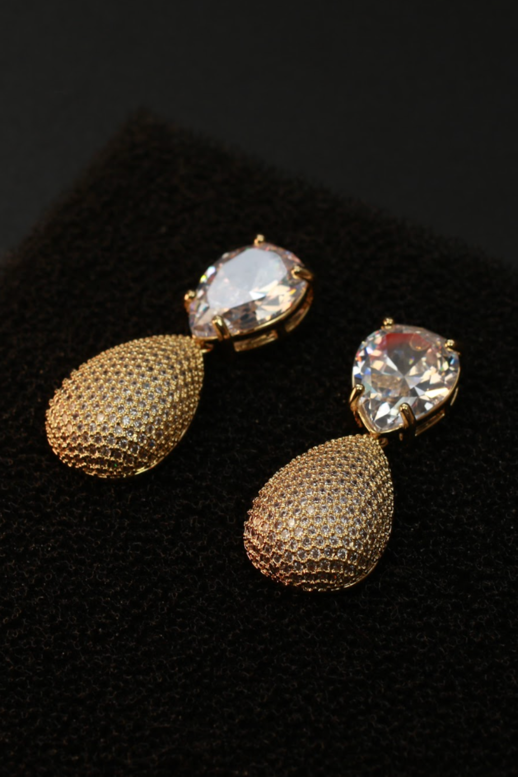 Gold Teardrop CZ Drop Earrings