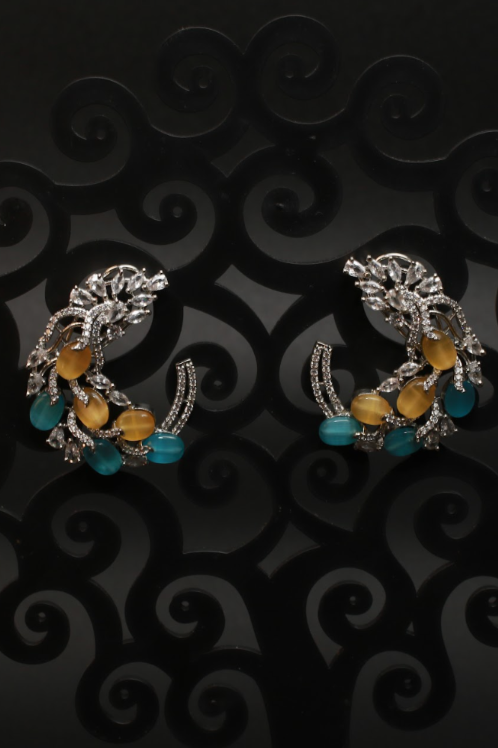 Blue & Yellow Leaf Cluster Earrings