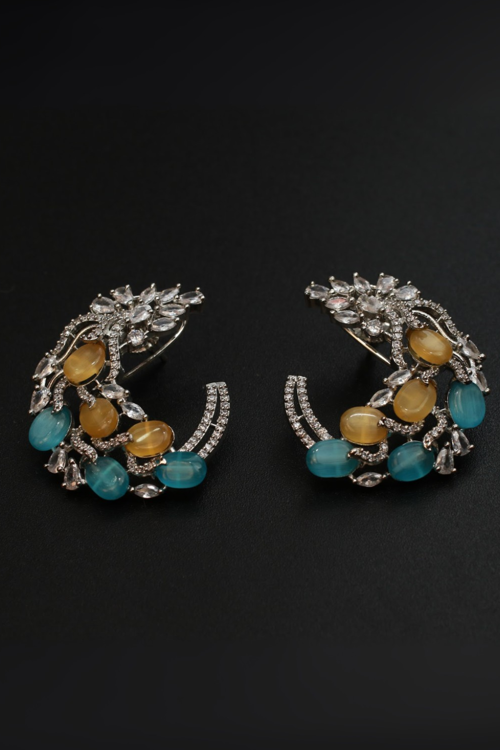 Blue & Yellow Leaf Cluster Earrings