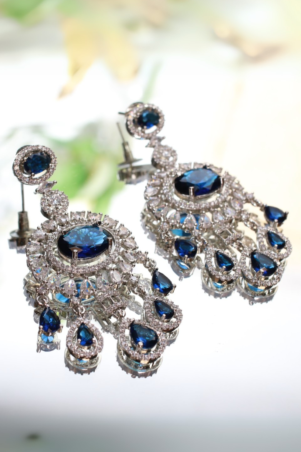 Royal Blue Chandelier Earrings with CZ Accents