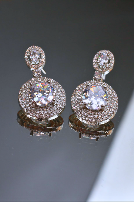 Classic Drop Earrings with Double CZ Halo