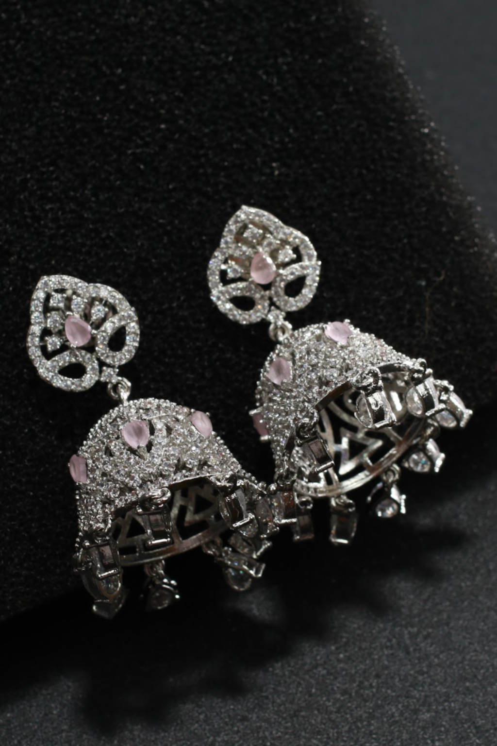 Purple CZ Drop Earrings – Floral Top Design for Special Events