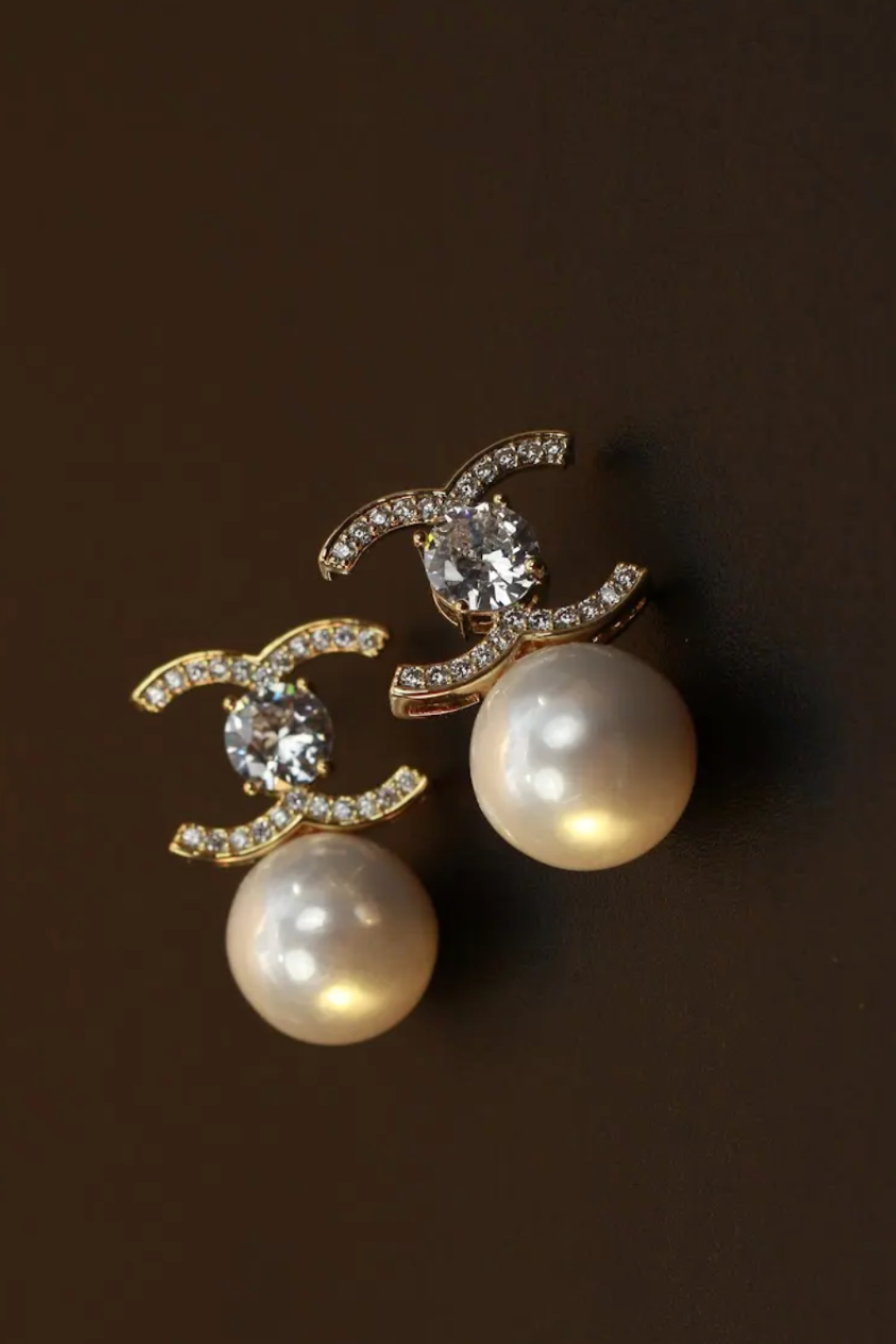 Crystal Studded Designer Logo Earrings – Premium Anti-Tarnish Gold Finish