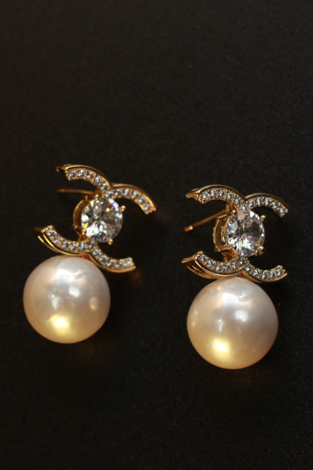 Crystal Studded Designer Logo Earrings – Premium Anti-Tarnish Gold Finish