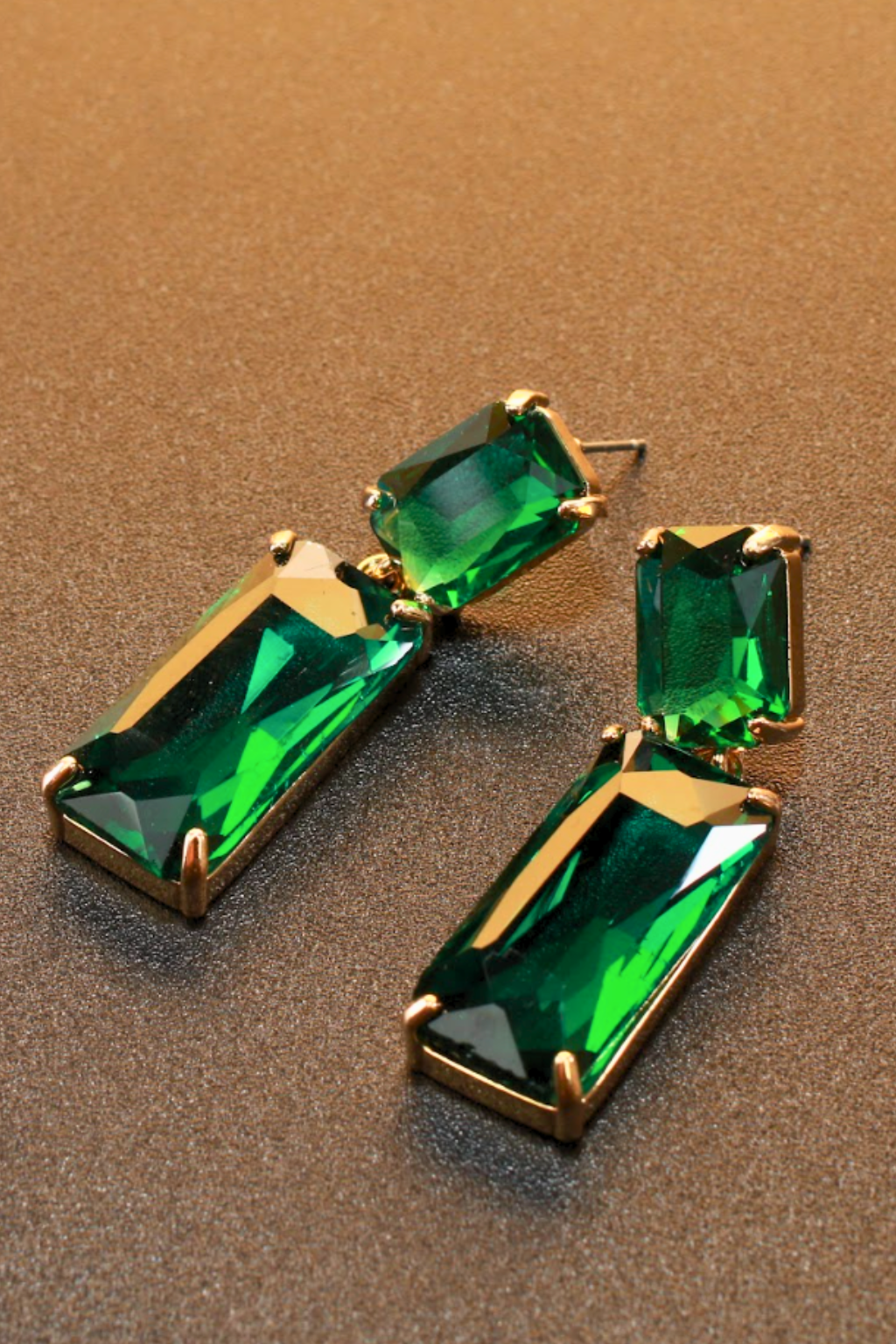 Emerald Green Double Drop Stud Earrings