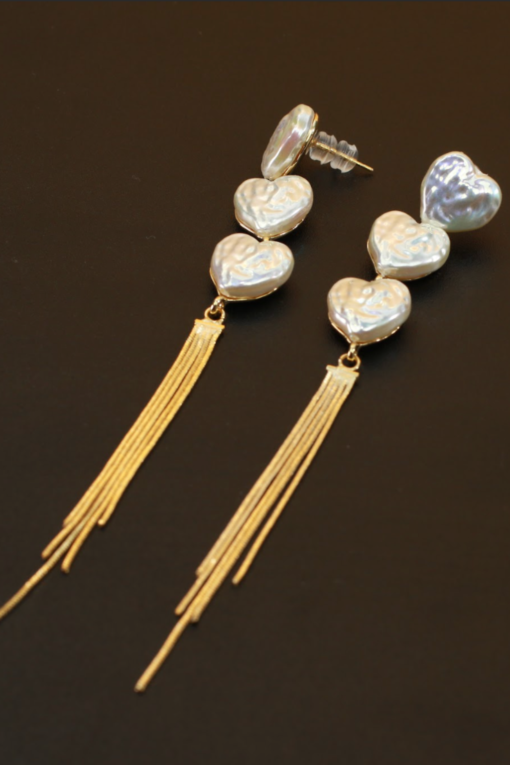 Gold Heart Chain Tassel Earrings