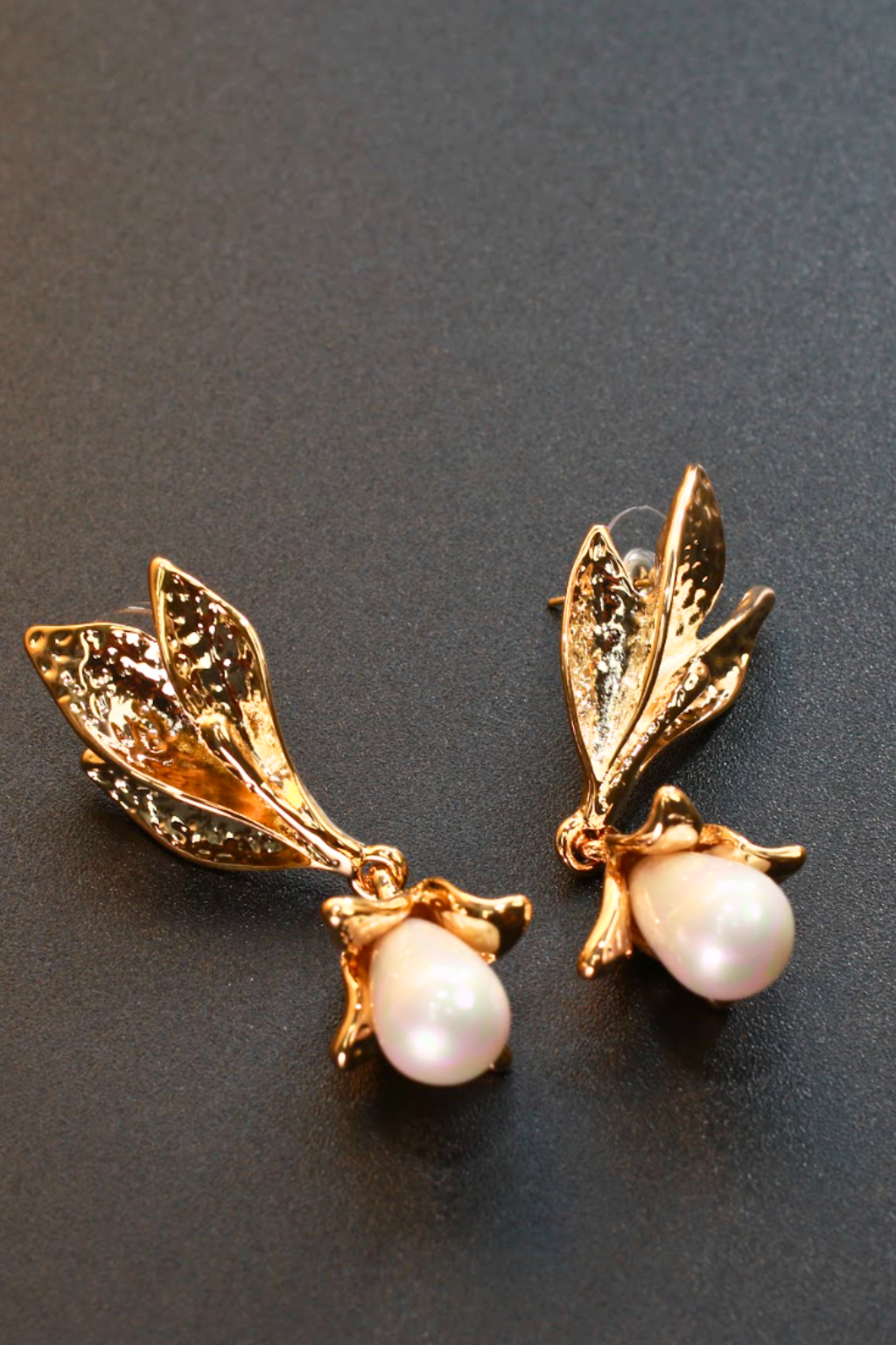 Floral Pearl Drop Gold Earrings