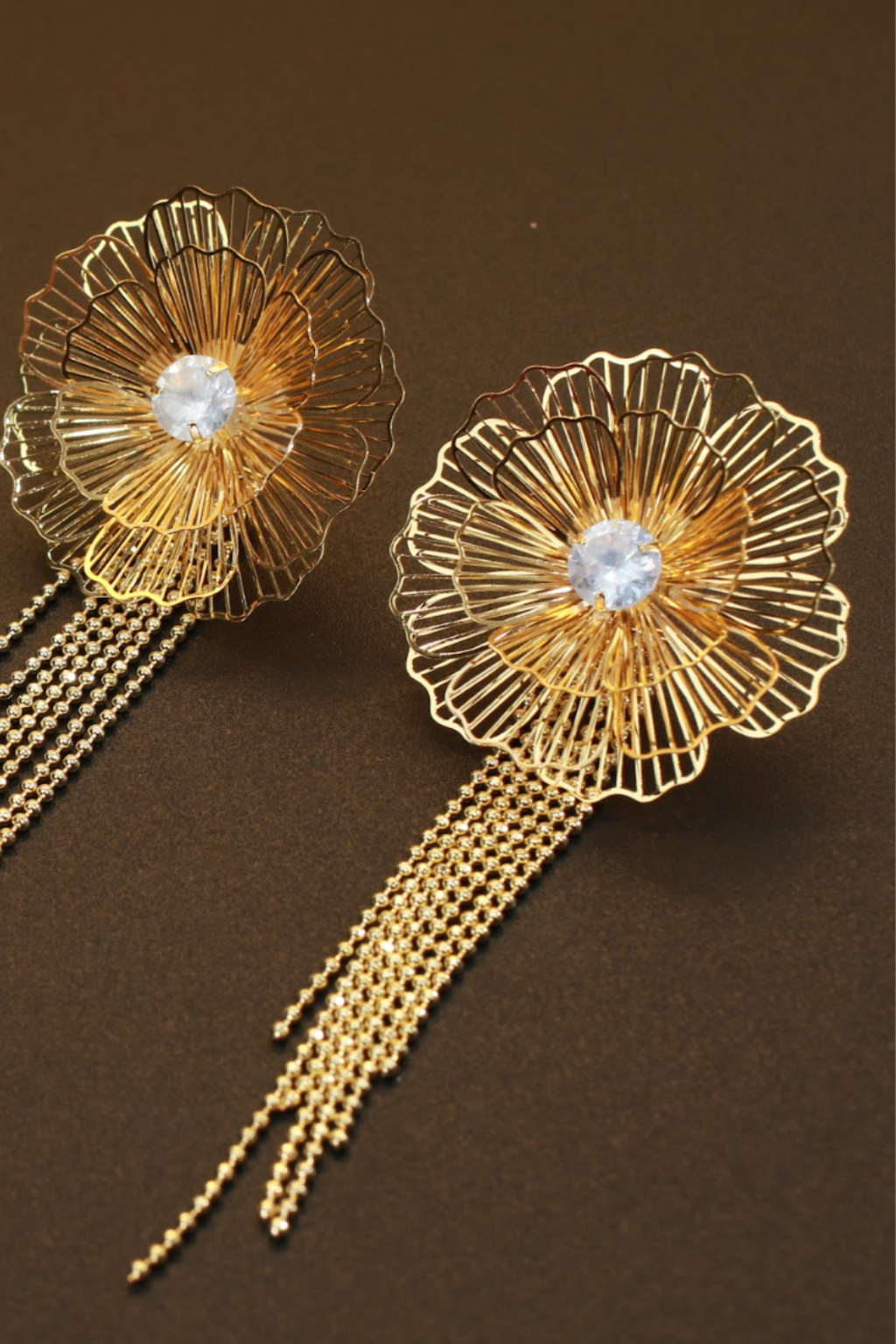 Statement Flower Dangle Earrings with Crystals