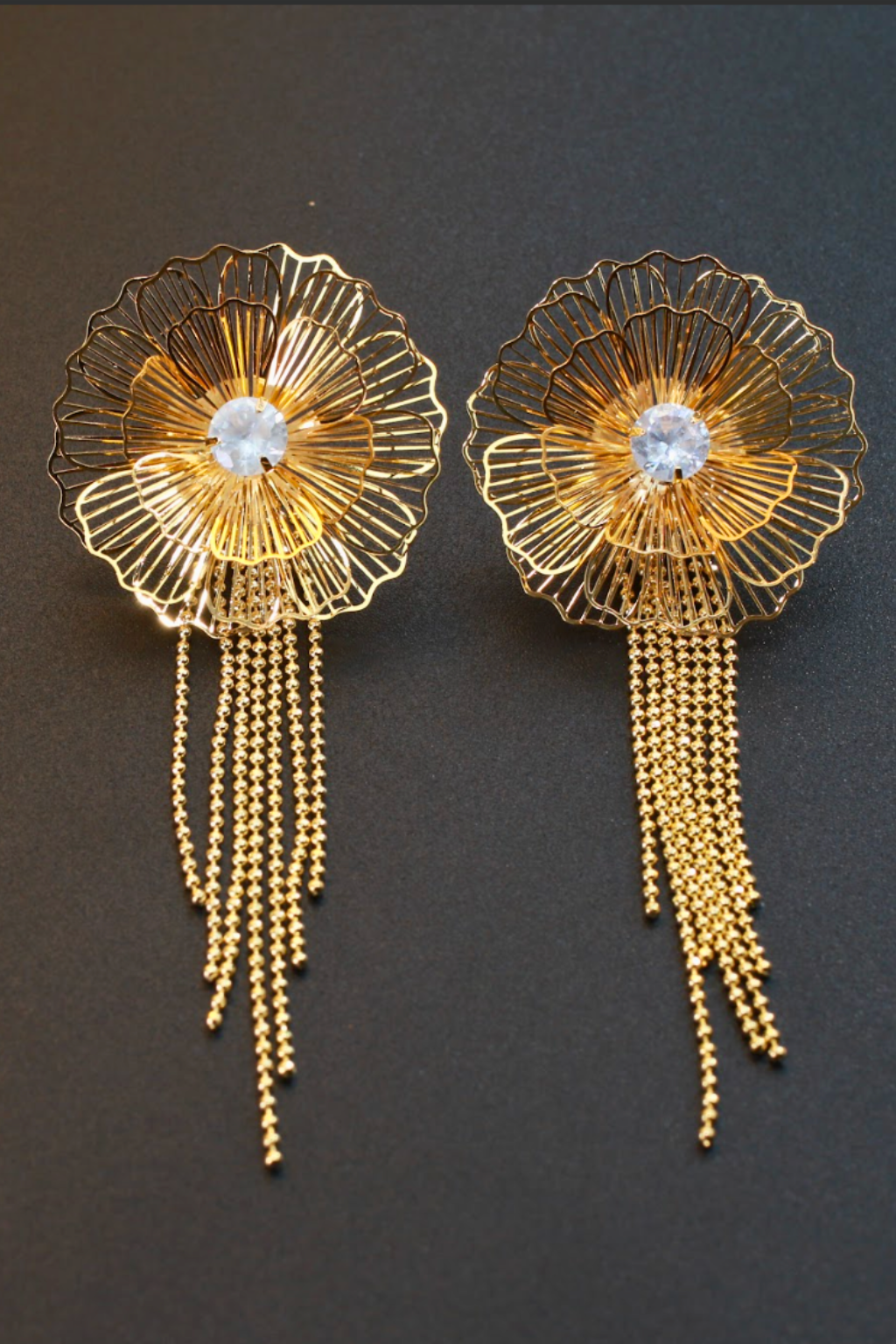 Statement Flower Dangle Earrings with Crystals