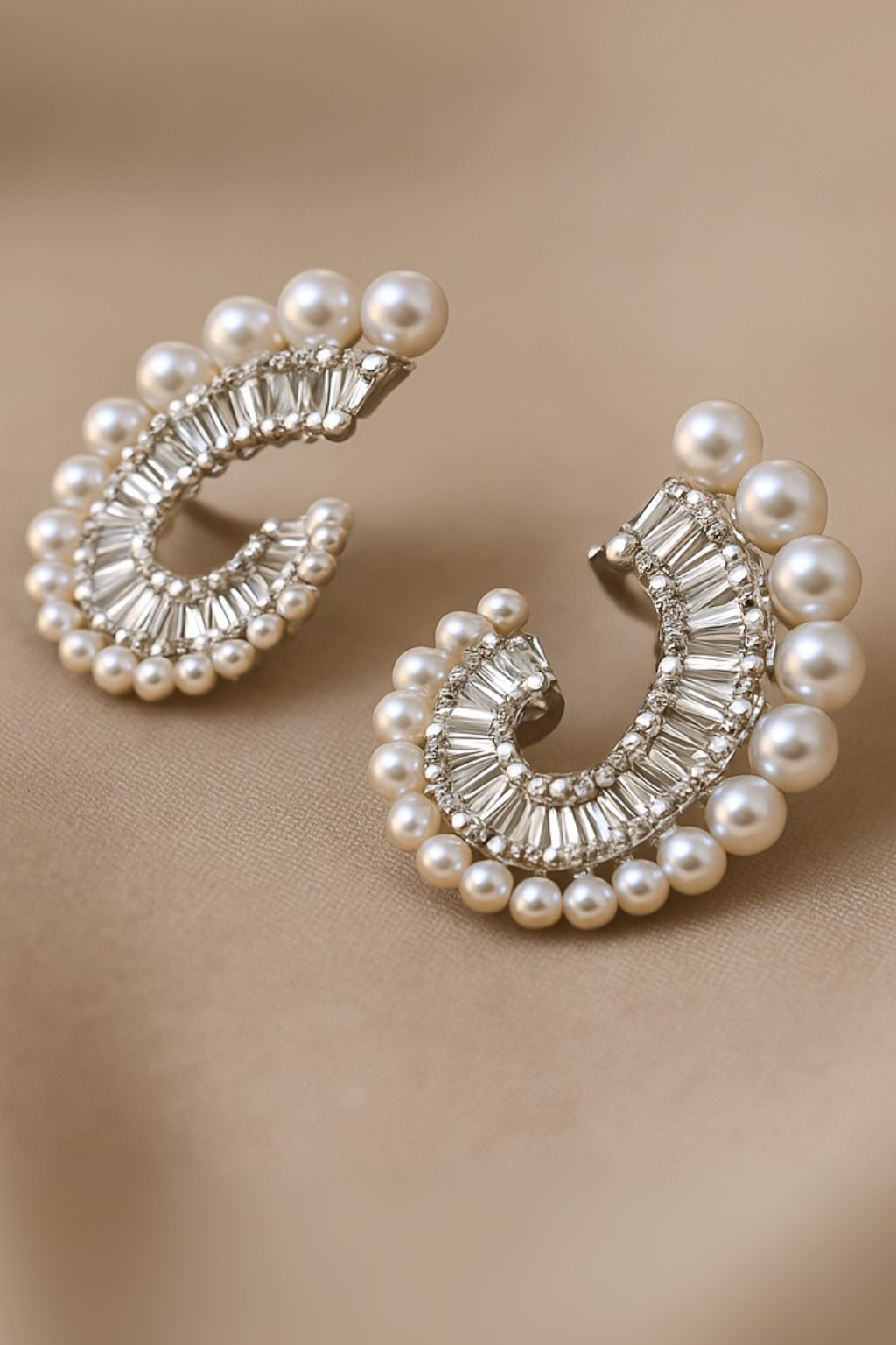 Luxury Pearl & Crystal Semi-Hoop Earrings – Elegant Anti-Tarnish Design