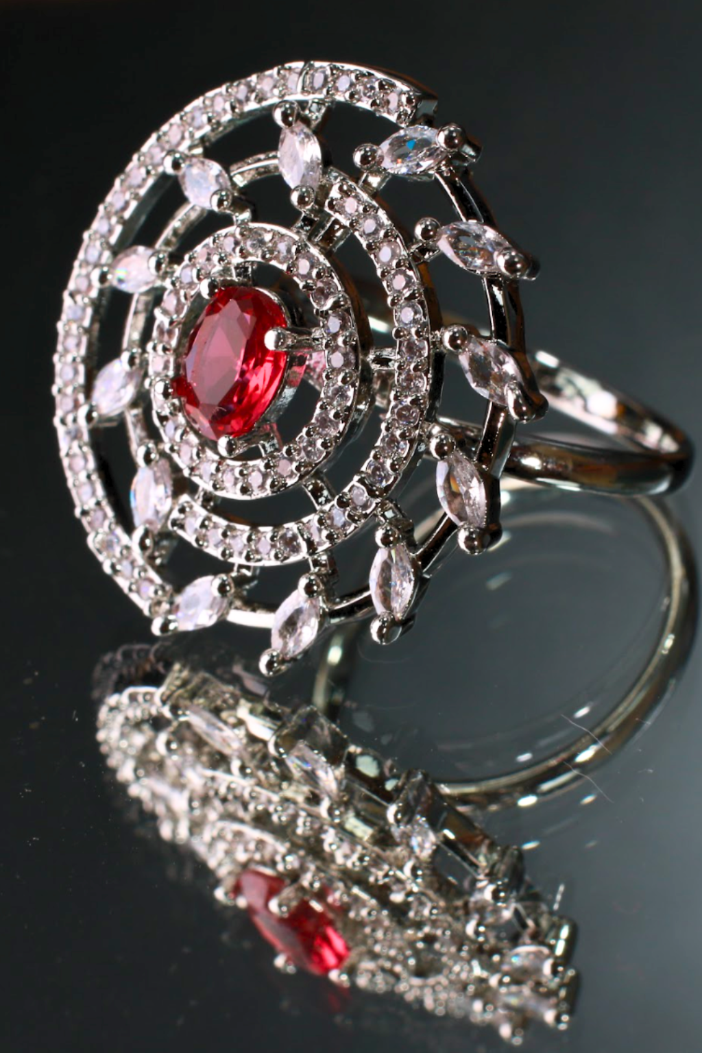 Red Stone Orbit Adjustable Ring