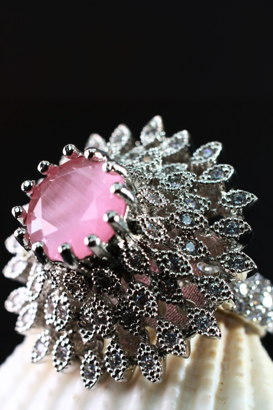 Pink Royalty Floral Finger Ring