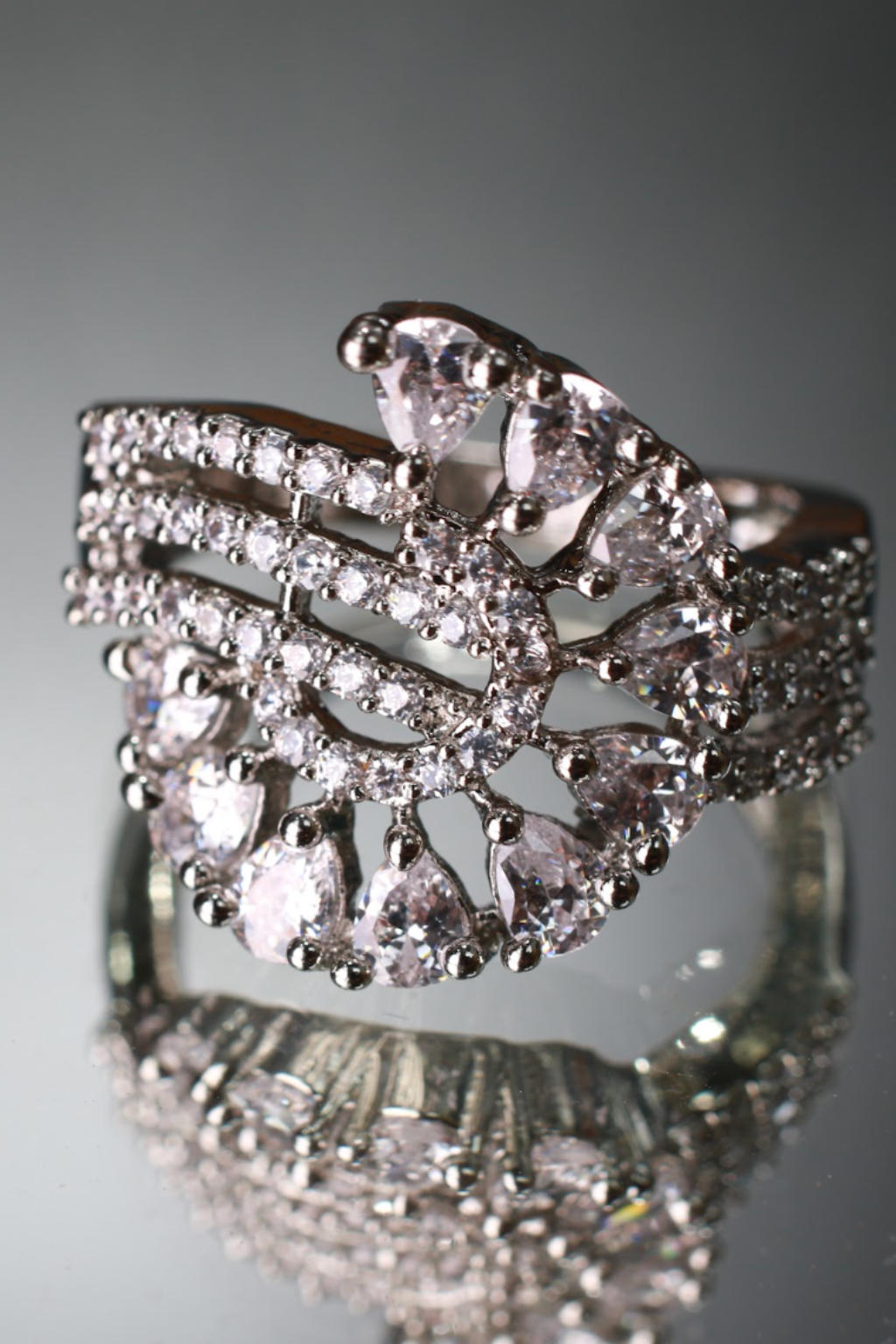 Fan-Shaped CZ Cocktail Ring