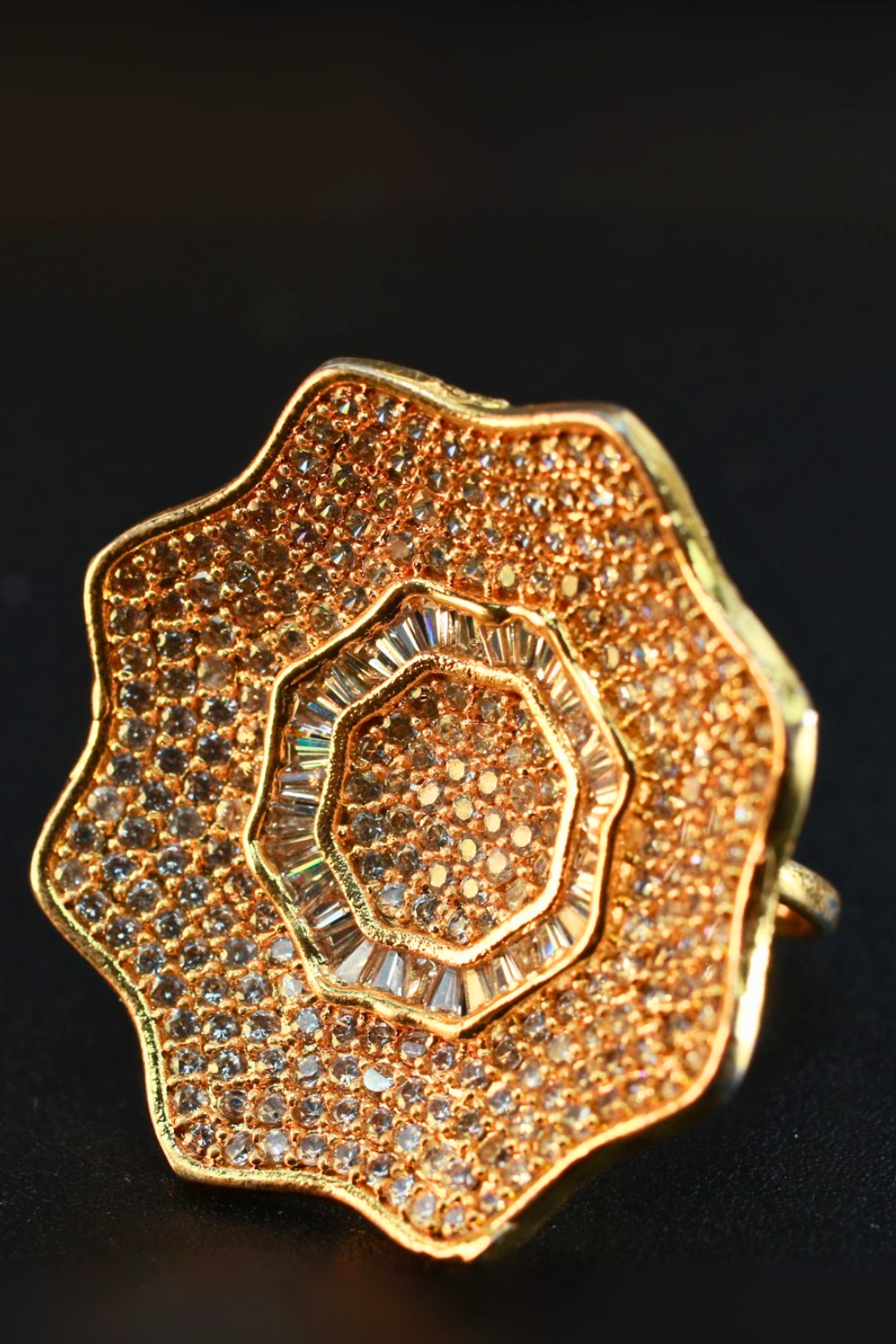 Golden Bloom Statement Finger Ring