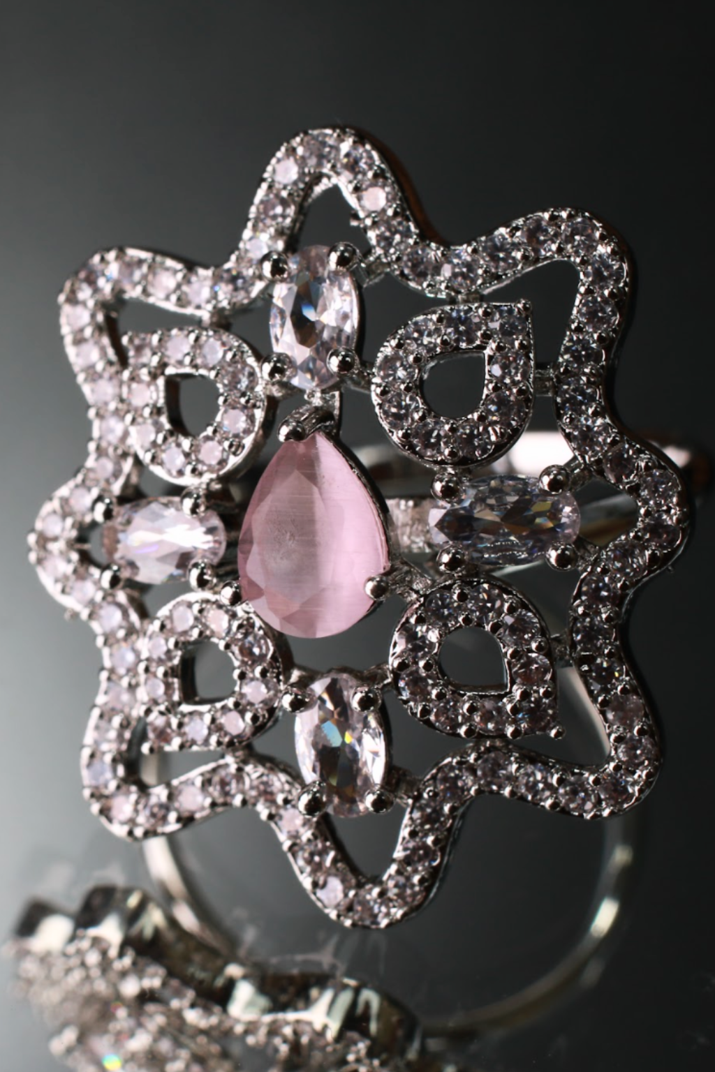 Pink Teardrop Floral Adjustable Ring