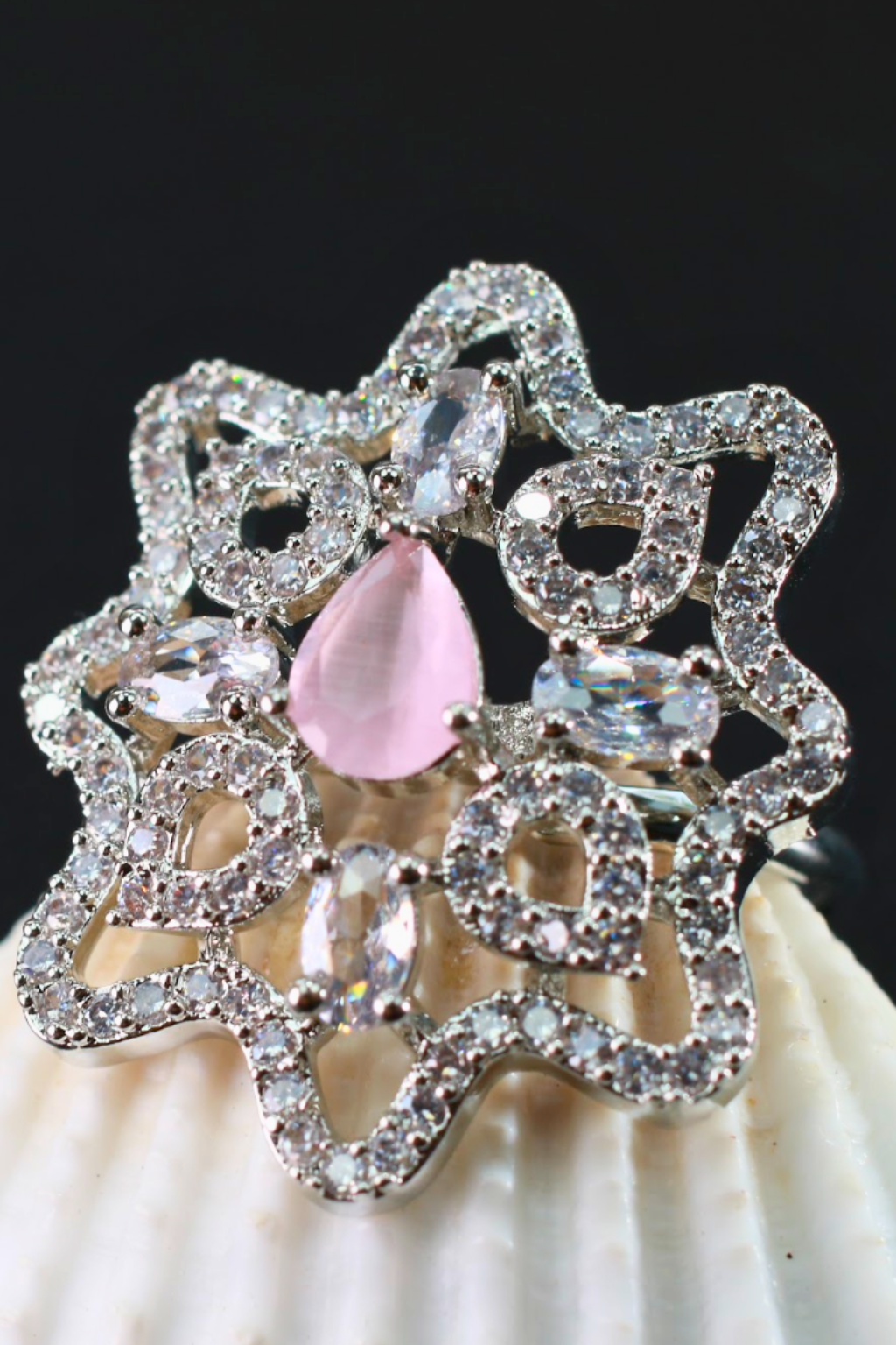 Pink Teardrop Floral Adjustable Ring