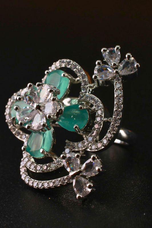 Green Floral Butterfly Adjustable Ring