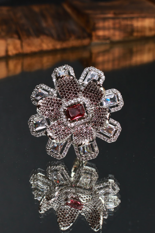 Floral Crimson Stone Finger Ring