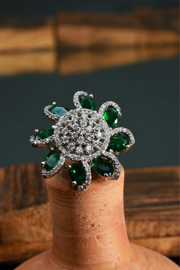 Floral Green Zircon Cocktail Ring