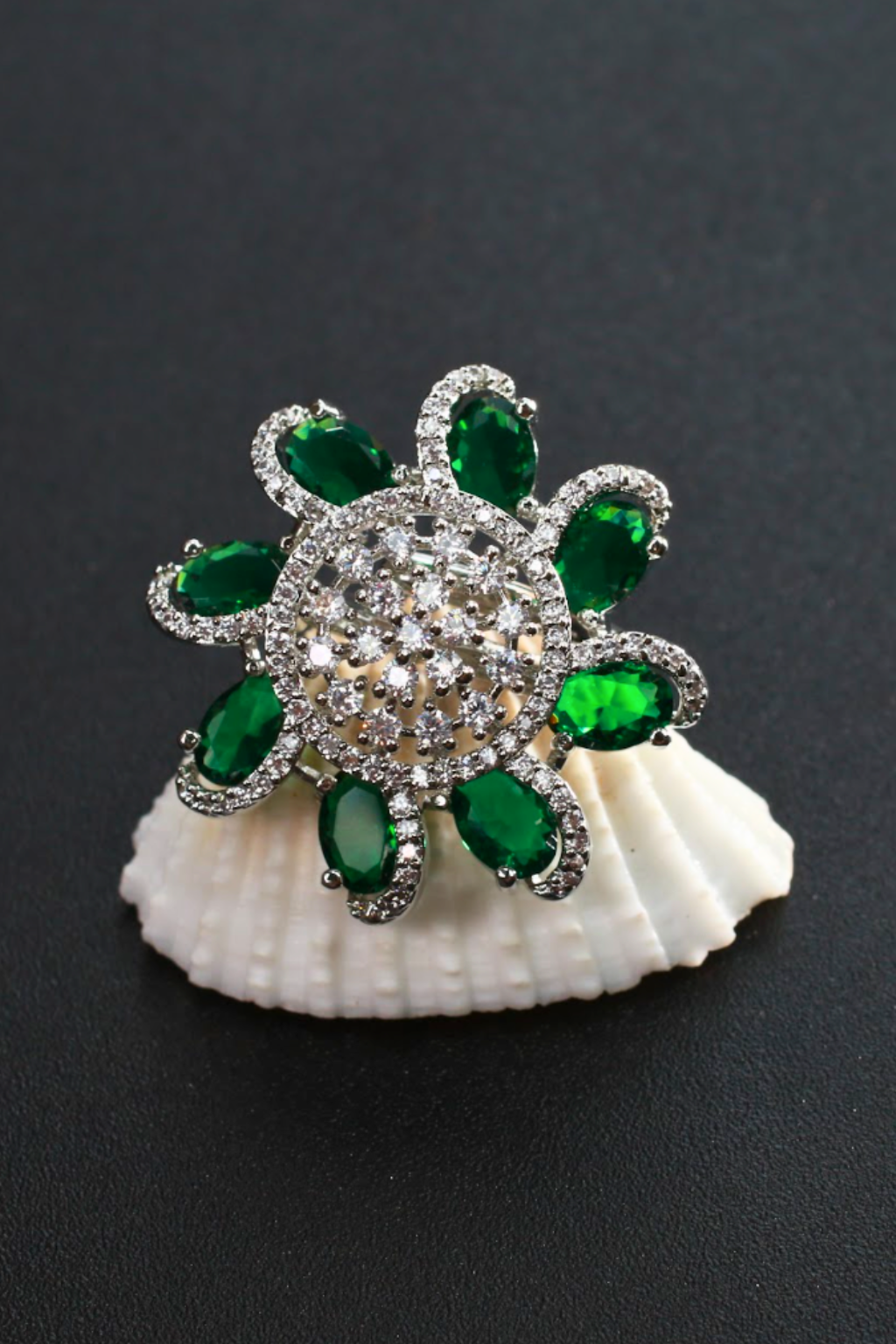 Floral Green Zircon Cocktail Ring