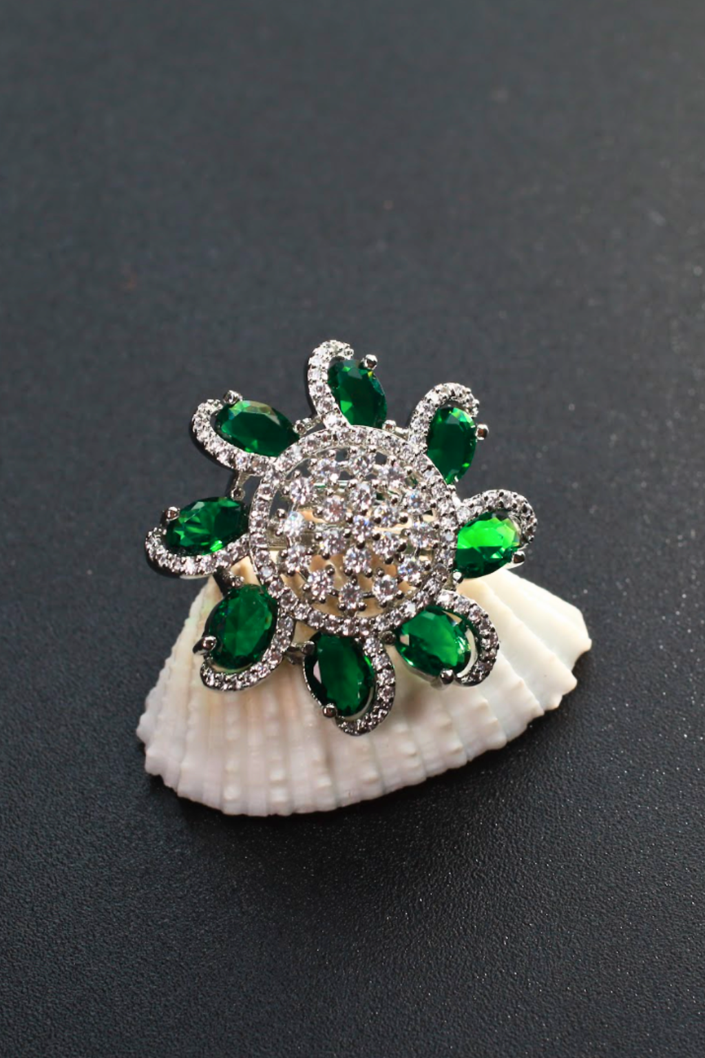 Floral Green Zircon Cocktail Ring