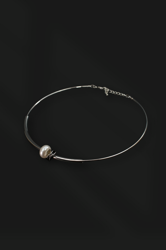 Minimalist Pearl Accent Silver Choker Necklace