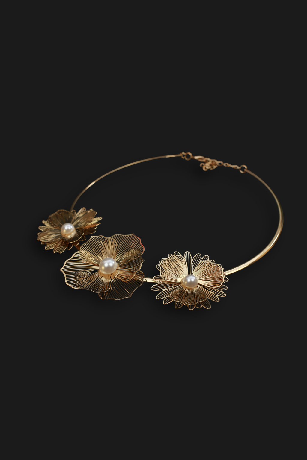Floral Wire Pearl Embellished Open Collar Choker