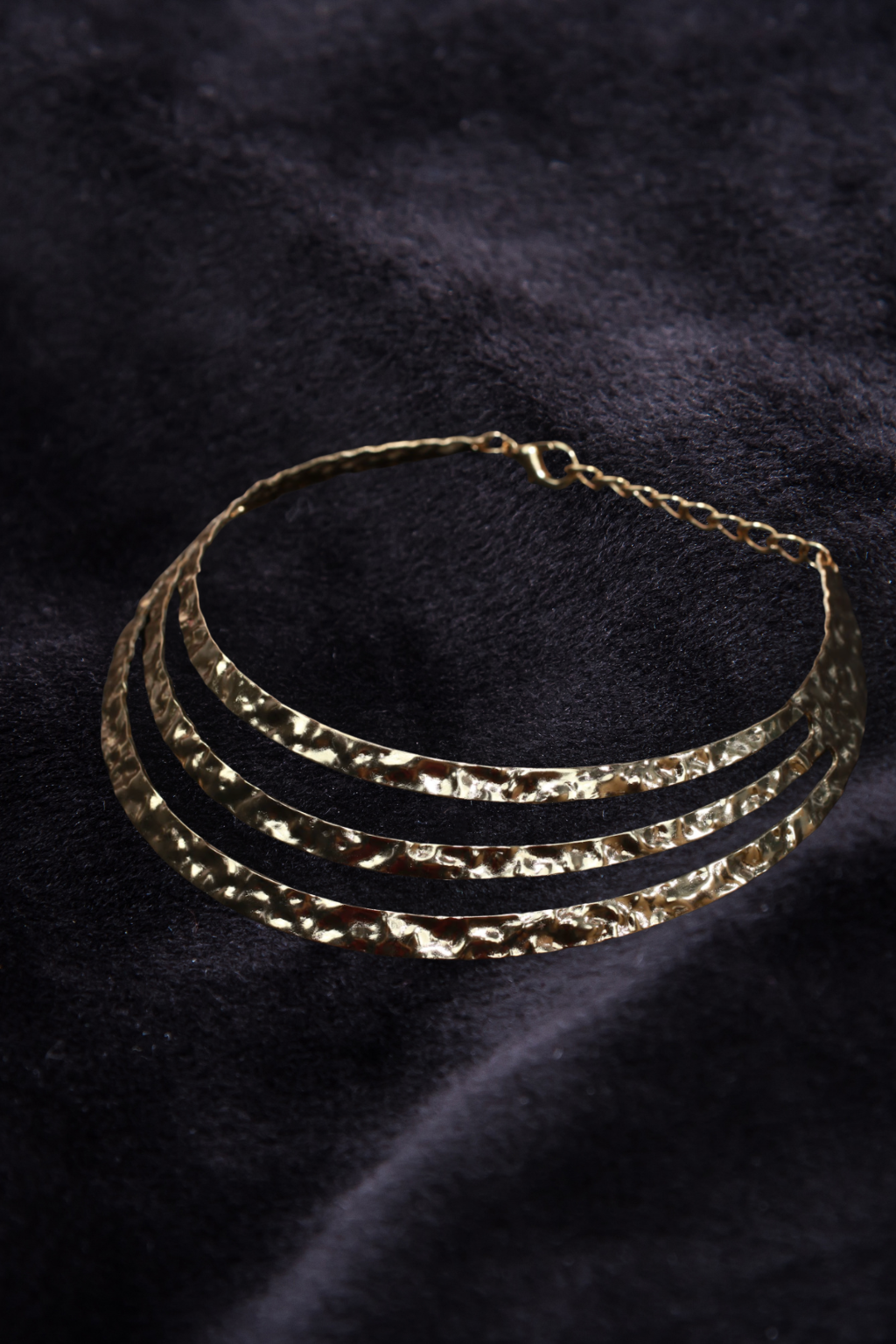Triple Layered Hammered Gold Statement Collar Necklace
