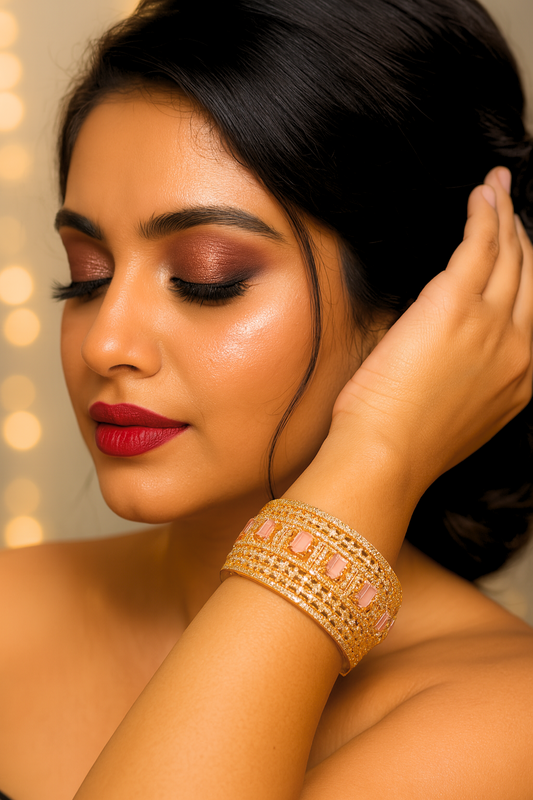 Grand Gold Bracelet with Pink Stones and CZ Detailing