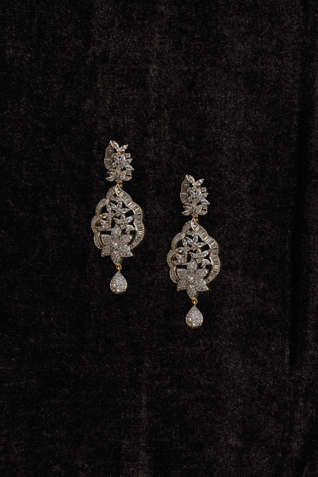 Classic Tear-Drop Leaf Motif AD Earrings with CZ Detailing
