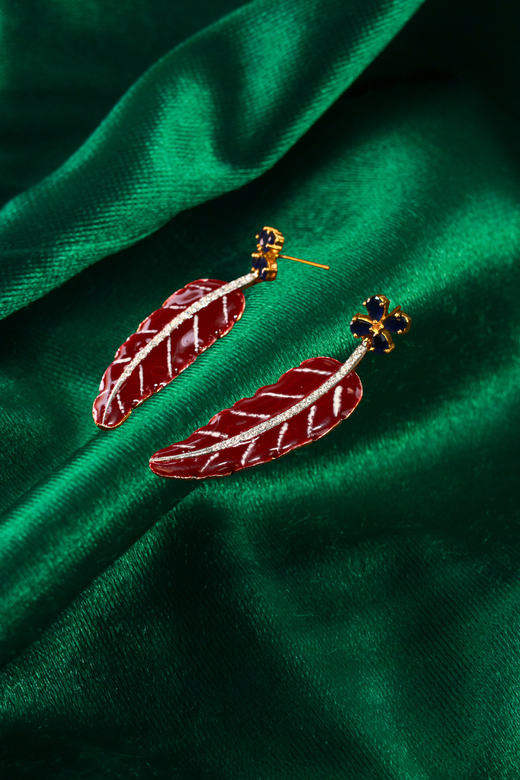 Enamel Leaf Design Gold Tone Premium Earrings