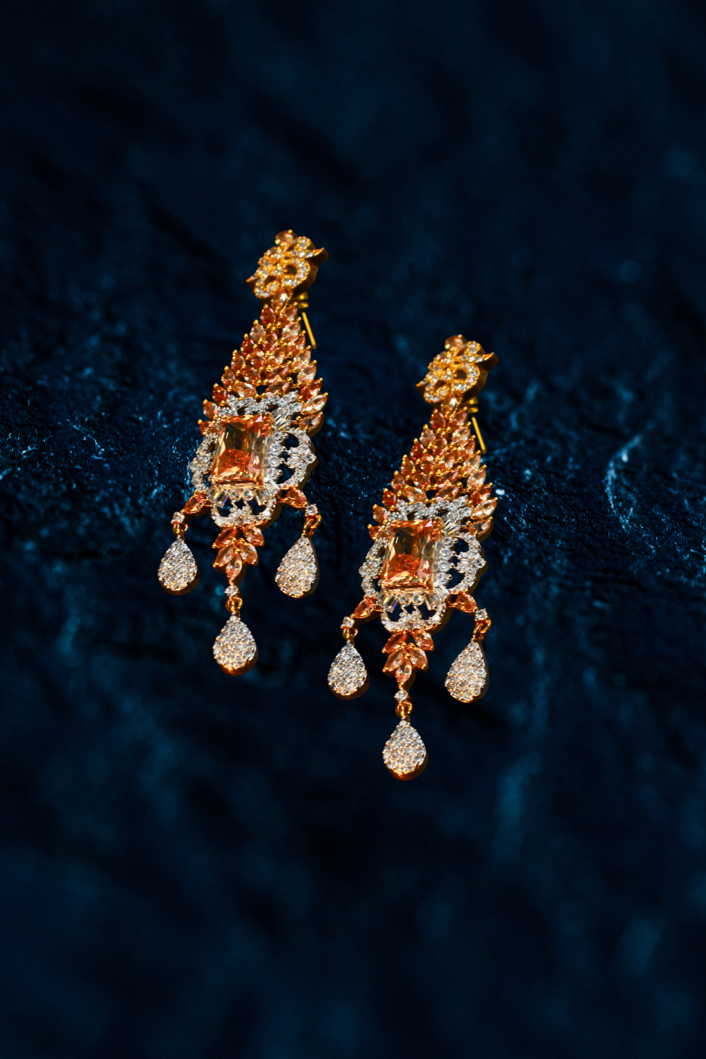 Premium AD Earrings with Amber Marquise & Princess Cut Stones