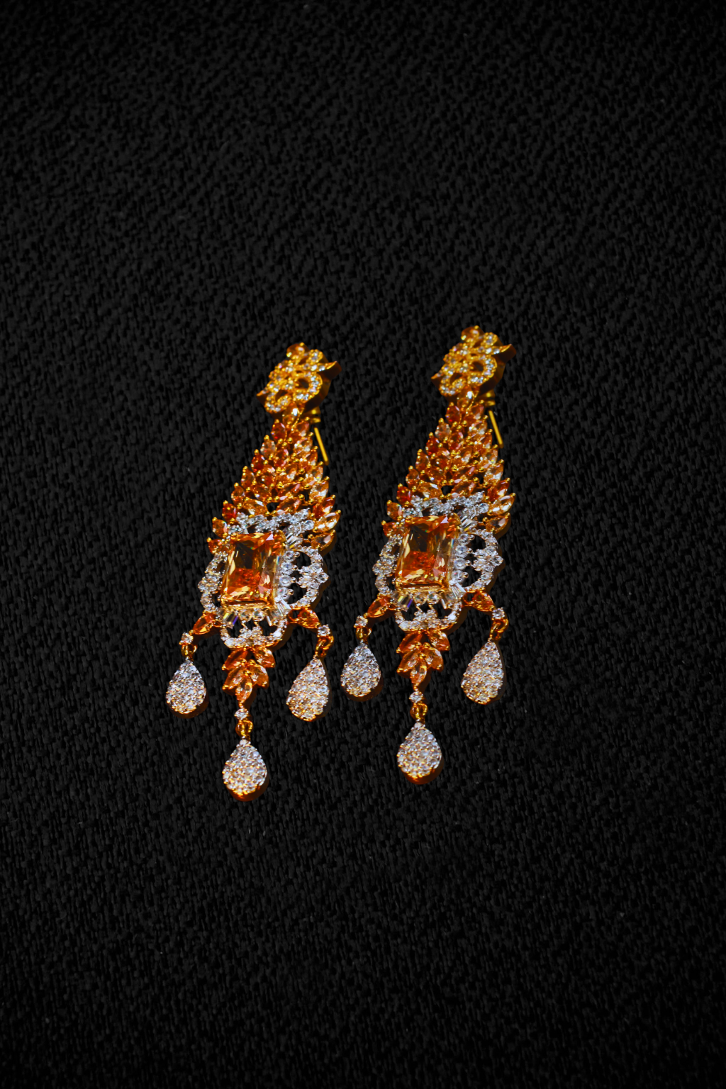 Premium AD Earrings with Amber Marquise & Princess Cut Stones