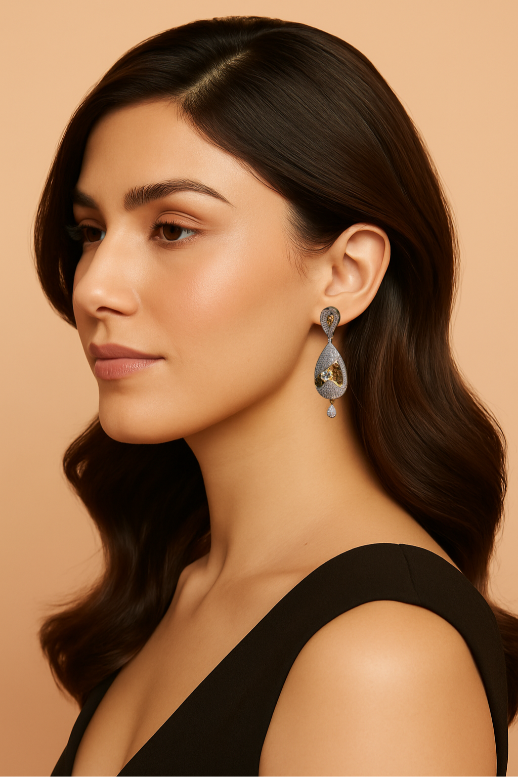 Dual-Tone Enamel & CZ Dangler Earrings