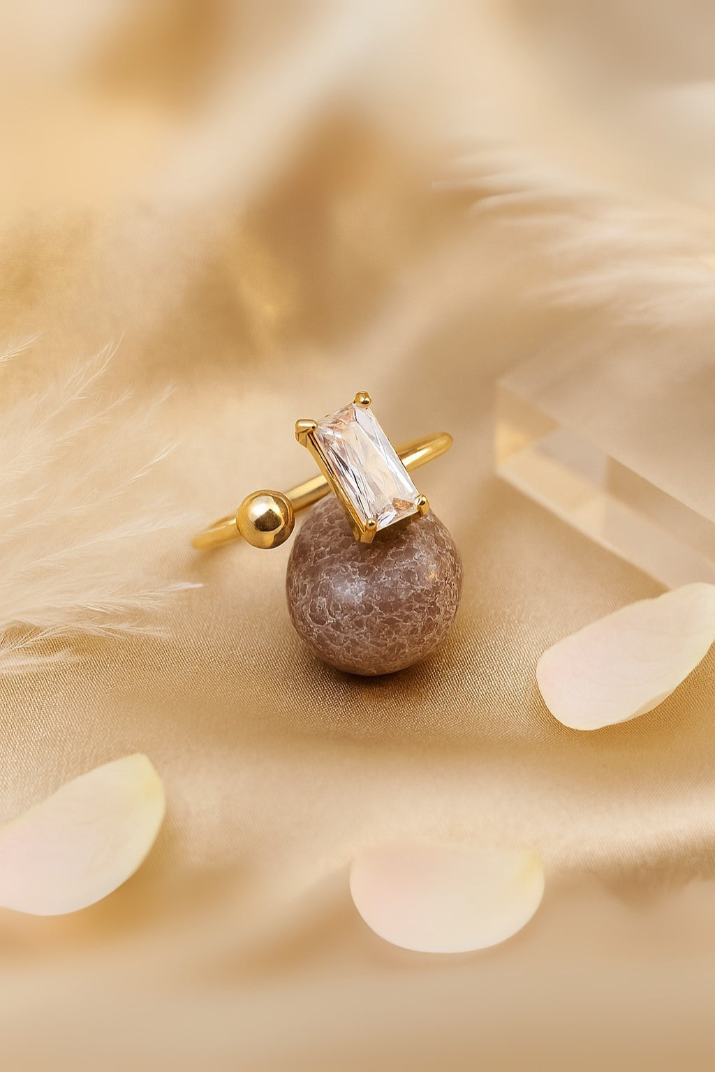 Asymmetrical Stone & Sphere Open Ring