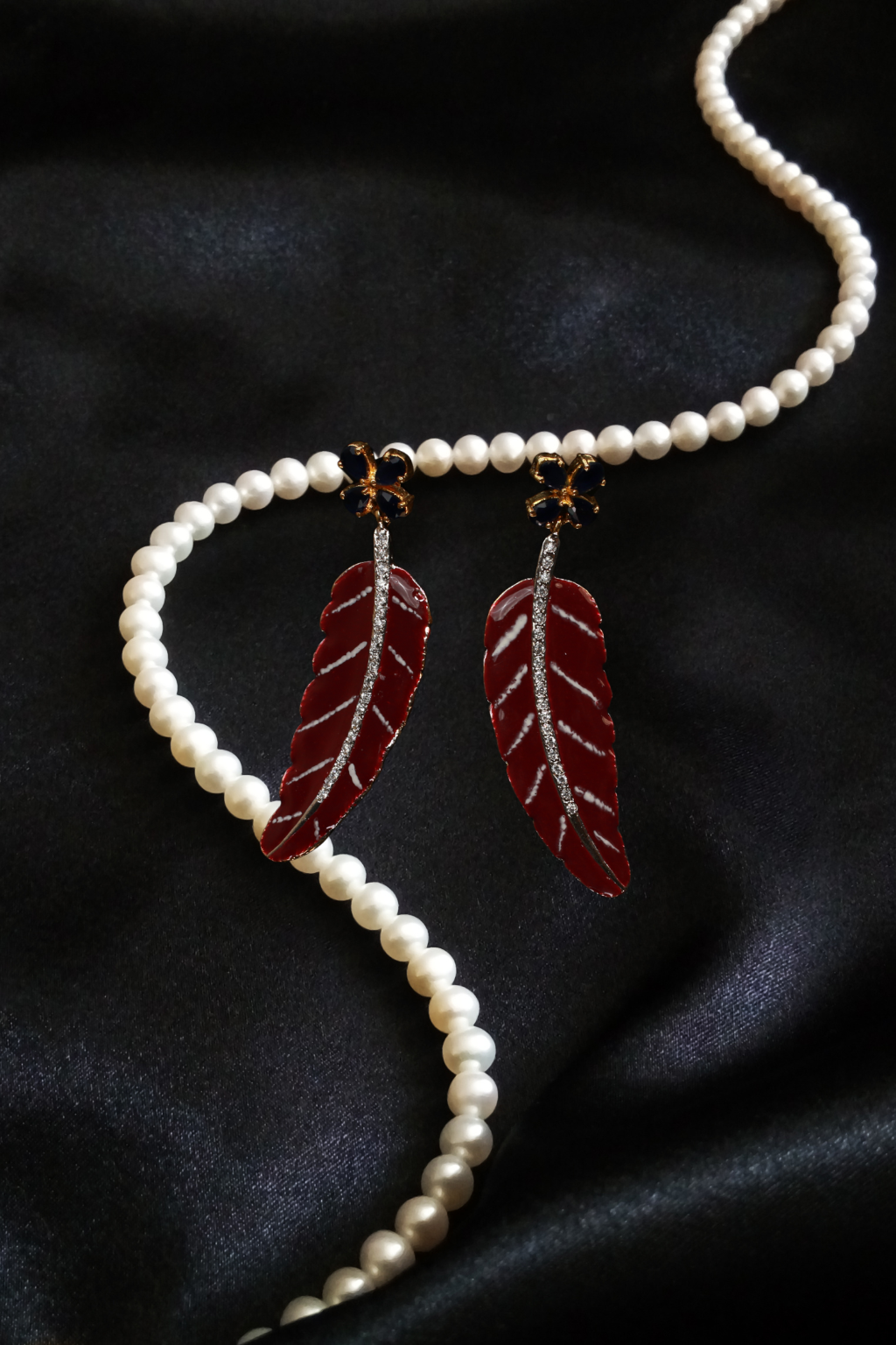 Enamel Leaf Design Gold Tone Premium Earrings