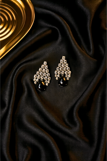 Chandelier Silver Earrings with Black Drop